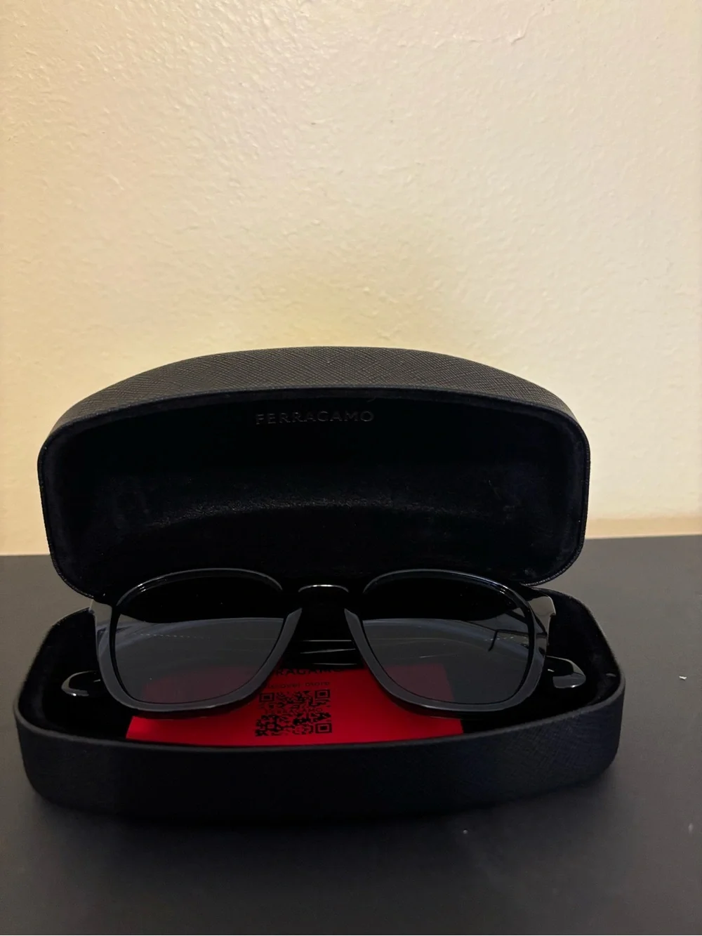 Salvatore Ferragamo Black Sunglasses with Dark Tinted Lenses and Branded Case